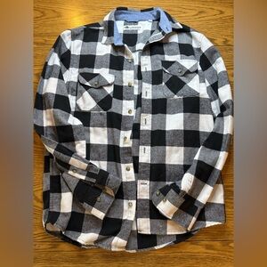 Tallwoods Black and White Plaid Button-Up Shirt, Women’s Small
